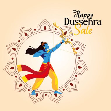 Lord Ram çizgi filmi mandala vektör tasarımının önünde yay ve okla