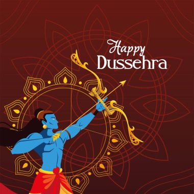 Lord Ram çizgi filmi mandala vektör tasarımının önünde yay ve okla