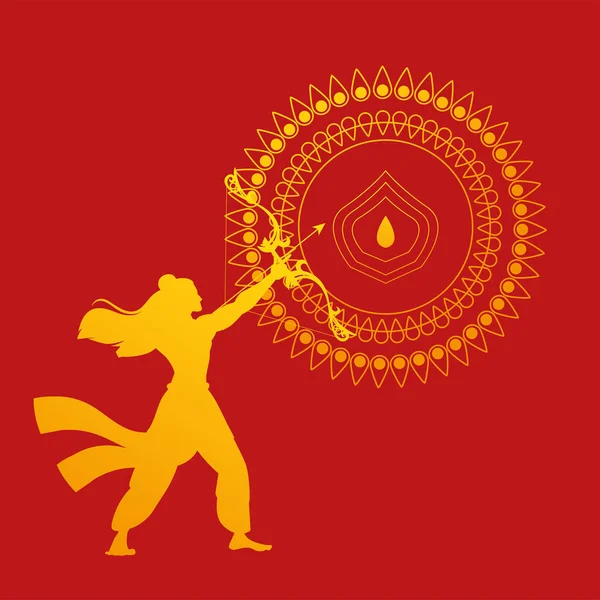 Lord ram con arco y flecha silueta de oro con diseño vectorial mandala — Archivo Imágenes Vectoriales