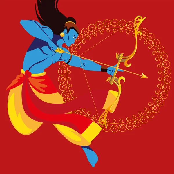 Lord ram cartoon mit Pfeil und Bogen vor Mandala Vektor Design — Stockvektor