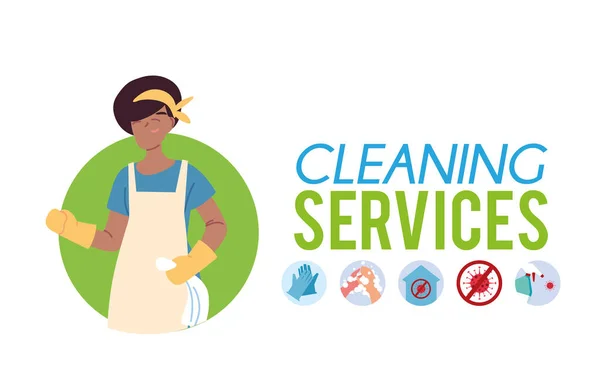 Donna che lavora nel servizio di pulizia — Vettoriale Stock