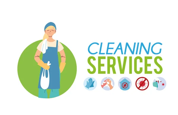 Donna bianca nel servizio di pulizia — Vettoriale Stock