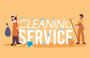 Temizlik için üniformalı kadın ve erkek.