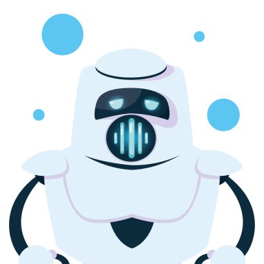 Mavi daire vektör tasarımlı beyaz robot çizgi film