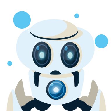 Mavi daire vektör tasarımlı beyaz robot çizgi film