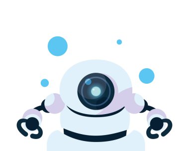 Mavi daire vektör tasarımlı beyaz robot çizgi film