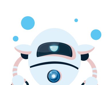 Mavi daire vektör tasarımlı beyaz robot çizgi film