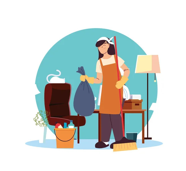 Donna in servizio pulizia in ufficio — Vettoriale Stock