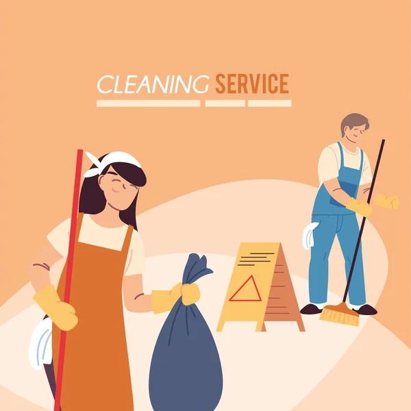 Pareja en compañía de servicio de limpieza — Vector de stock