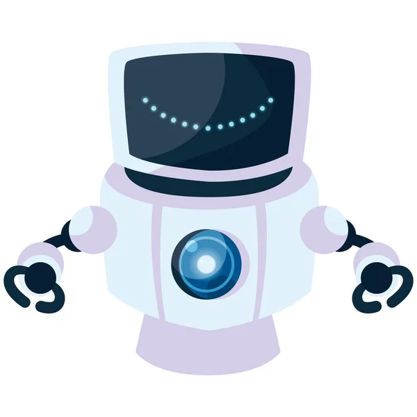 Witte robot cartoon met blauwe glimlach vector ontwerp — Stockvector