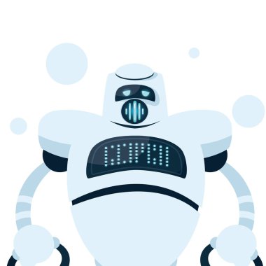 Mavi daire vektör tasarımlı beyaz robot çizgi film