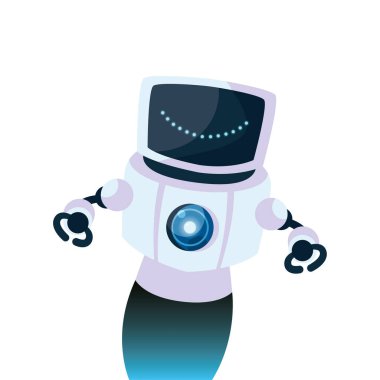 Mavi gülücük vektör tasarımlı beyaz robot çizgi film