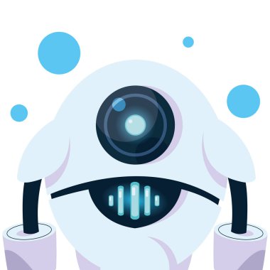 Mavi daire vektör tasarımlı beyaz robot çizgi film