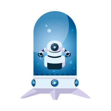 Cam küre vektör tasarımında izole edilmiş beyaz robot çizgi film