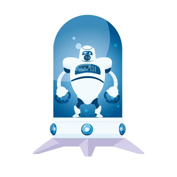 Weißer Roboter-Cartoon im Glaskugelvektordesign — Stockvektor