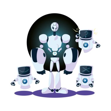 Beyaz robotlar çizgi film vektör tasarımı