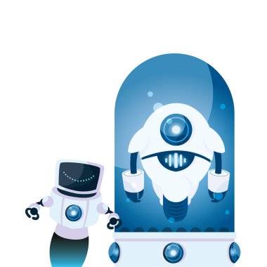 Beyaz robotlar çizgi film vektör tasarımı