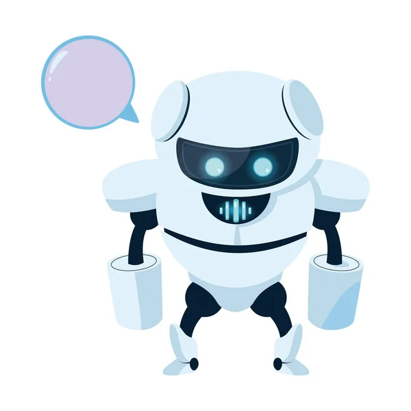 Dessin animé robot blanc avec design vectoriel bulle de communication — Image vectorielle
