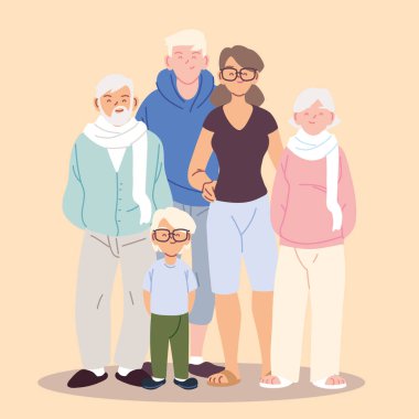 Sevimli aile, ebeveynler, büyük anne ve baba ve çocuk