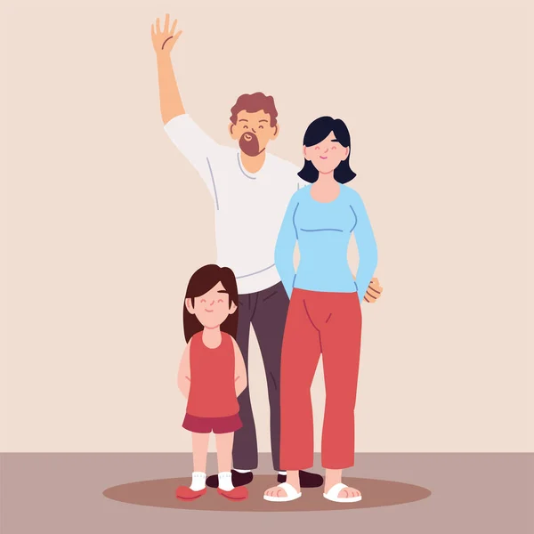 Χαριτωμένη οικογένεια, γονείς με κόρη — Διανυσματικό Αρχείο