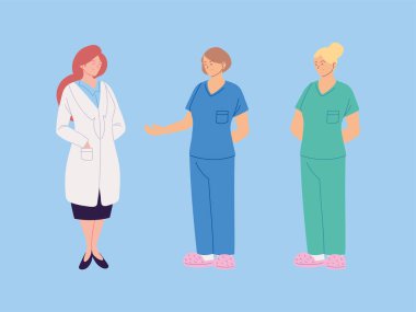 Kadın sağlık çalışanları, doktorlar ve hemşireler.