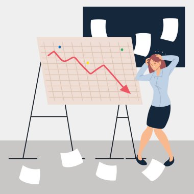 business woman at presentation of decreasing chart clipart
