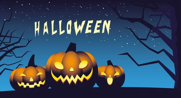 Halloween noční pozadí s dýněmi — Stockový vektor