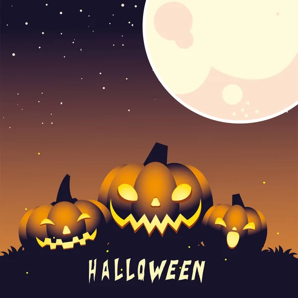 Halloween-Nacht Hintergrund mit Kürbis und Vollmond — Stockvektor