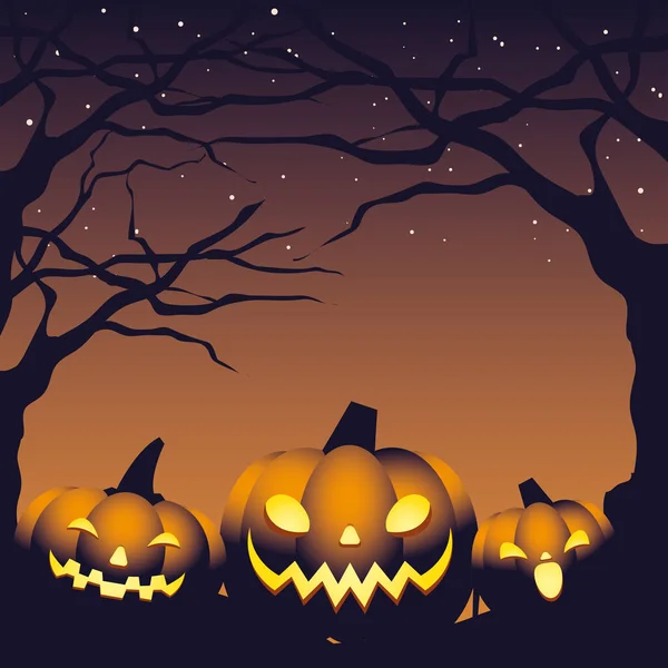 Постер с тыквами в темную ночь Хэллоуина — стоковый вектор