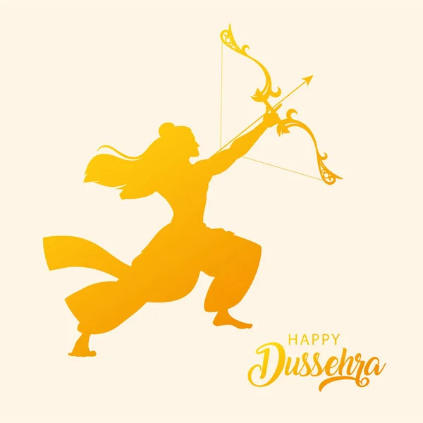 Silueta de lord rama con arco y flecha en feliz festival de dussehra — Vector de stock