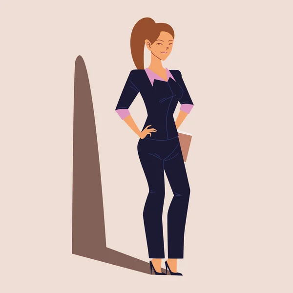Caractère de femme d'affaires, souriant femme d'affaires avec des papiers — Image vectorielle
