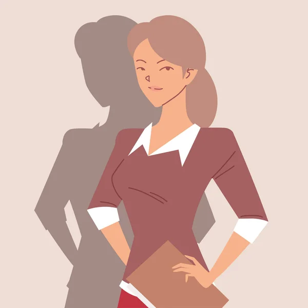 Portrait of cute business woman, businesswoman with papers in hand — Stock Vector