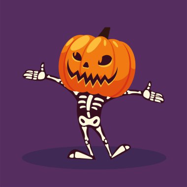 Mutlu Cadılar Bayramı için balkabağı ve iskelet karakteri