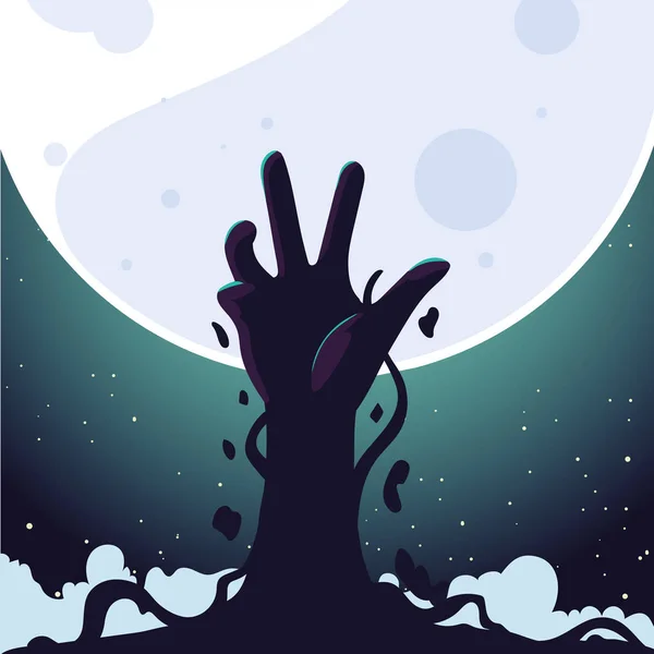 Zombie käsi ja täysikuu halloween tausta — vektorikuva