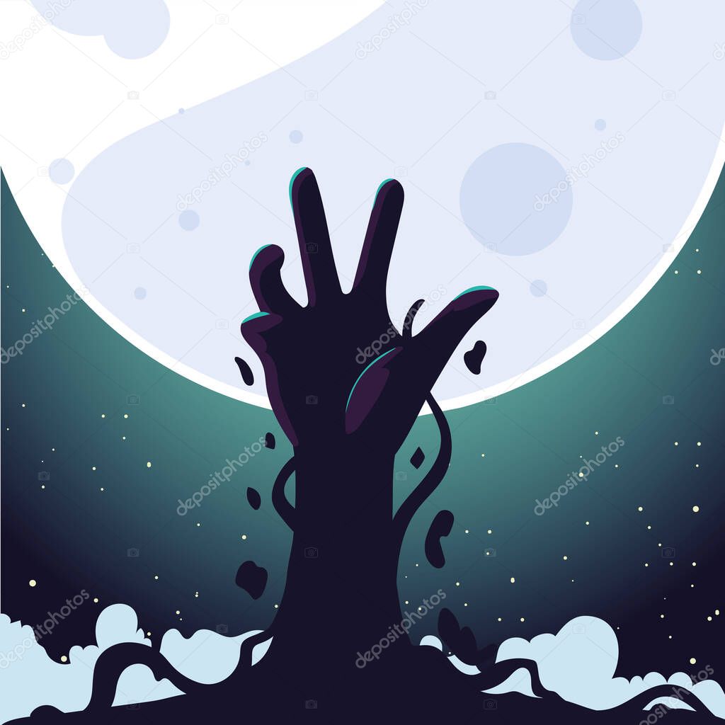 zombie hand and full moon for halloween background