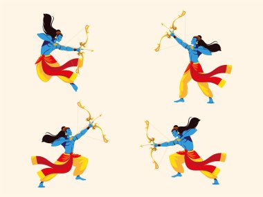 Rama, ok ve yayla dört poz verdi.