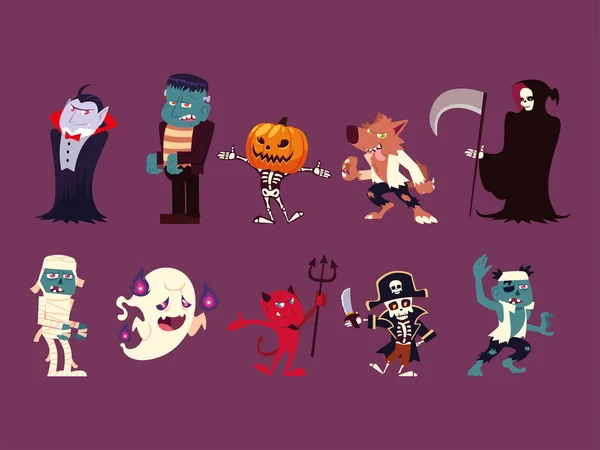 Conjunto de personajes divertidos para hallowwen — Archivo Imágenes Vectoriales