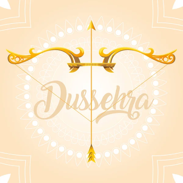 Tarjeta de felicitación Dussehra con letras doradas y decoración — Vector de stock
