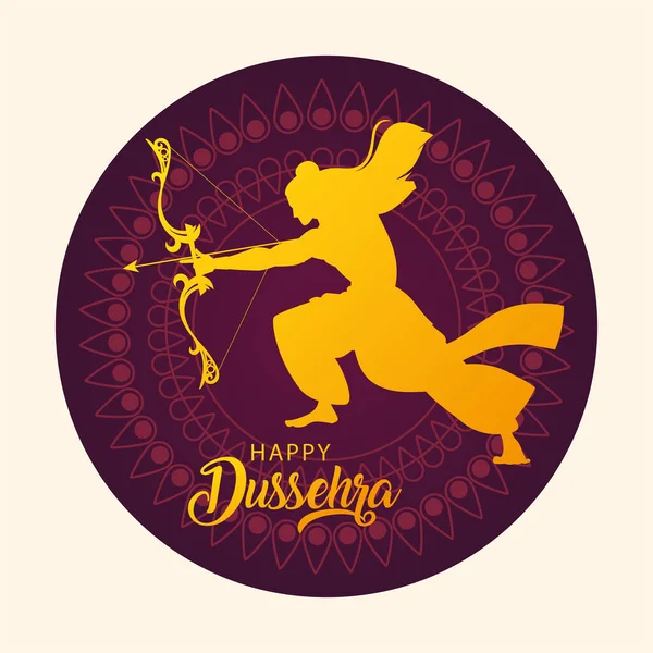 Señor Rama con arco y flecha, cartel con texto feliz Dussehra — Vector de stock