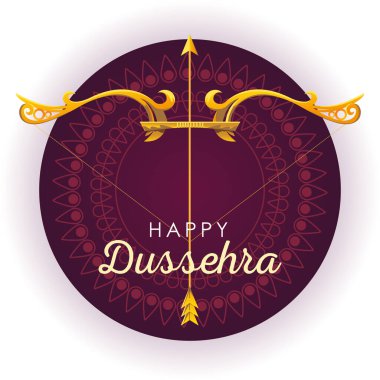 Festival için geleneksel yay ve ok mor arka planda mutlu Dussehra