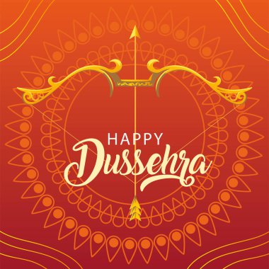 Altın harfli ve süslemeli Dussehra festivali kartı.