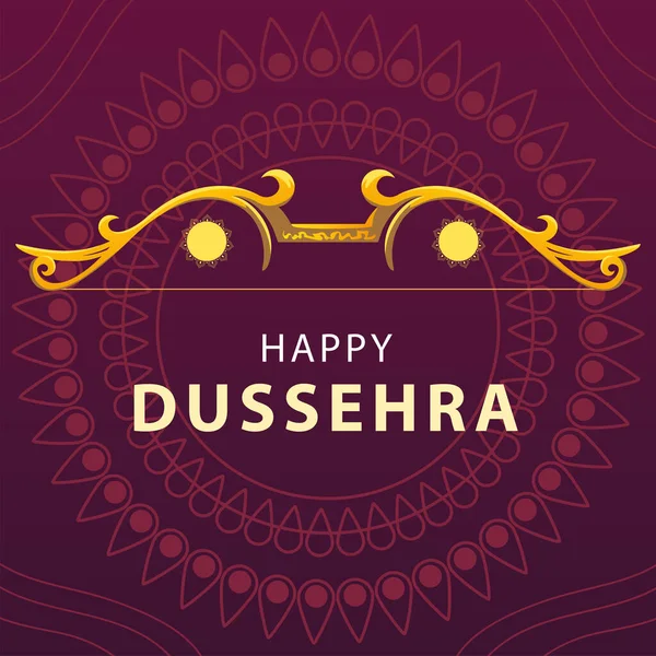 Feliz tarjeta del festival de Dussehra con letras de oro — Vector de stock