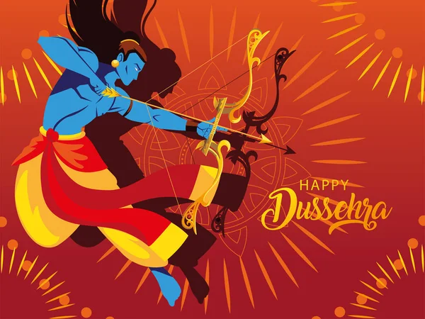Rama 'nın yay ve okla posteri, mutlu Dussehra metni. — Stok Vektör