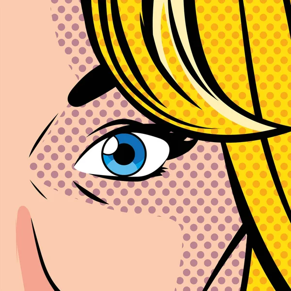 Retrato de mujer rubia con boca abierta, sorprendida, estilo pop art — Vector de stock