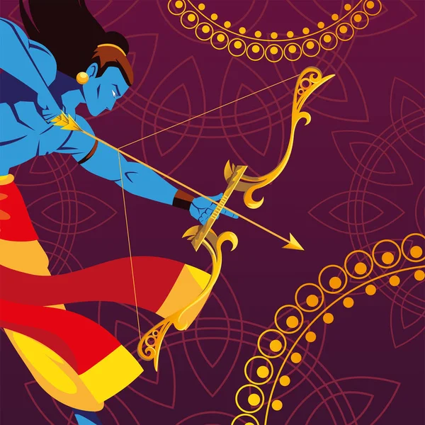 Modèle du seigneur Rama avec arc et flèche sur fond décoratif — Image vectorielle