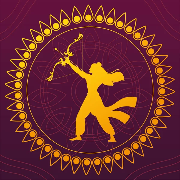 インドの祭りのための弓と矢を持つ主ラマのシルエット — ストックベクタ
