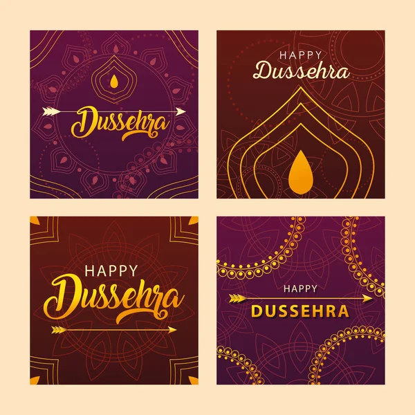 Набор открыток для празднования индийского фестиваля dussehra — стоковый вектор