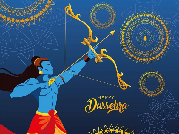 Affiche du seigneur Rama avec arc et flèche dans Dussehra heureux — Image vectorielle