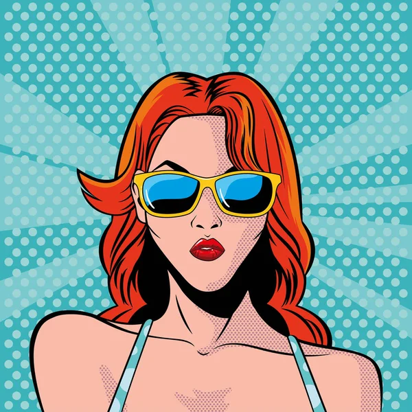 Güneş gözlüklü kadın yüzü, pop sanatı tarzı.
