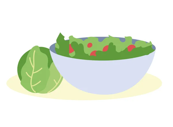 Verse groene sla en salade op witte achtergrond — Stockvector